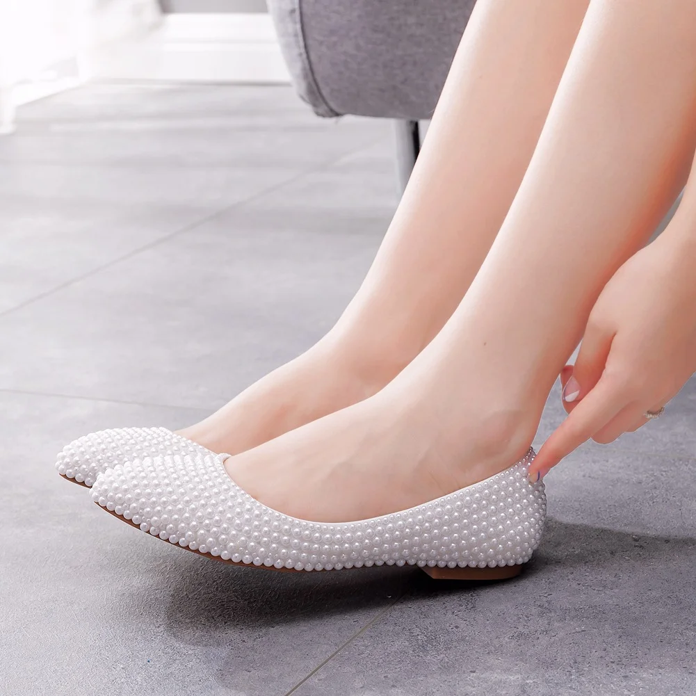 Breakj Breakj Flat-Soled Bridesmaids Wedding Shoes To Take Pictures Of Women's Singles Handmade Pearls Pregnant Women's Shoes