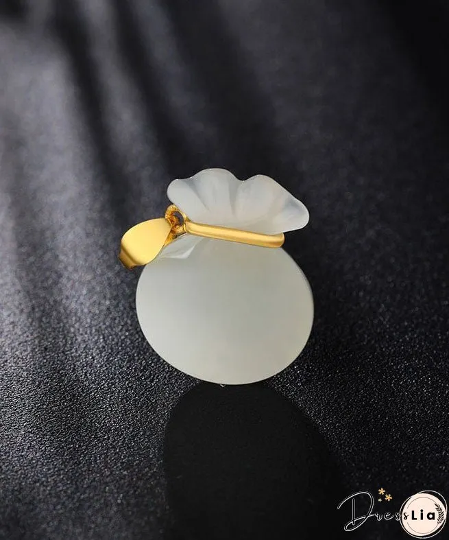 Handmade Gold Inlaid Jade Lucky Bag Pendant Necklace