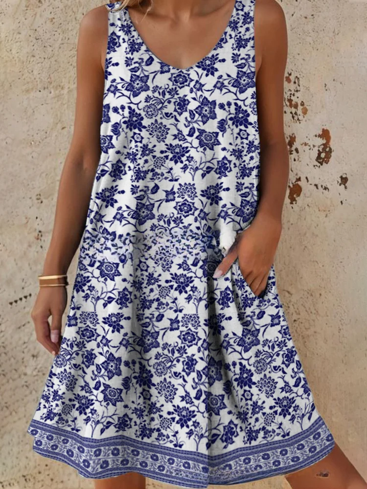 Women's Summer Fashion Casual Positioned Printed Loose Vest Dress socialshop