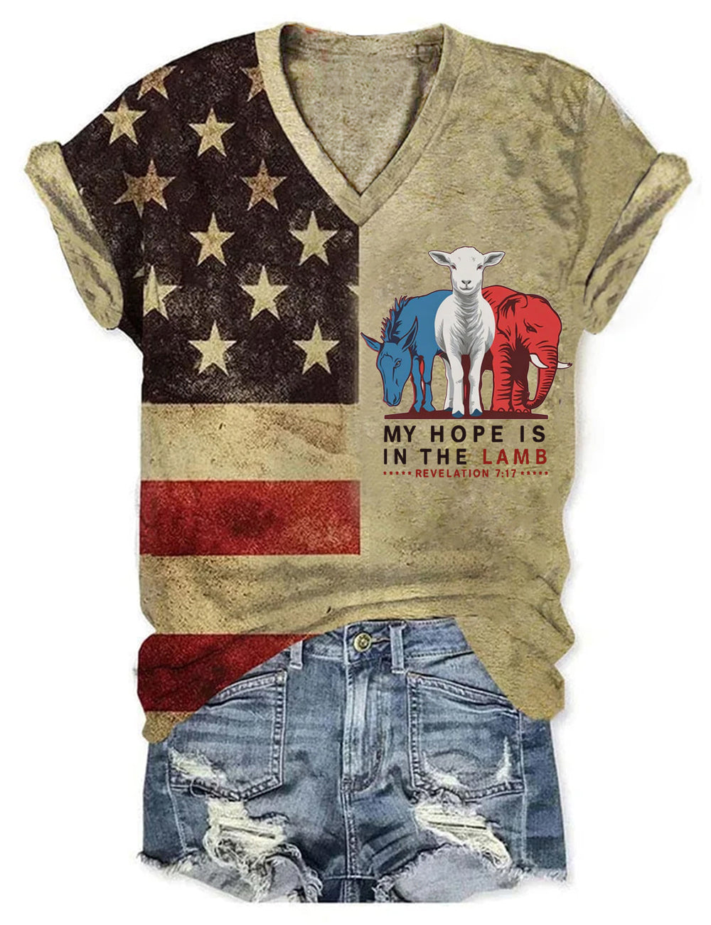 Women's My Hope Is in The Lamb Print V Neck T-Shirt