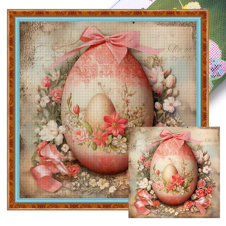 【Huacan Brand】Easter Flowers And Eggs 11CT Stamped Cross Stitch 45*45CM