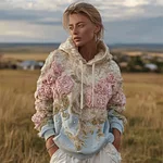 Bohemian Style Plant And Flower Embroidery Pattern Women's Hooded Sweatshirt - Image 2