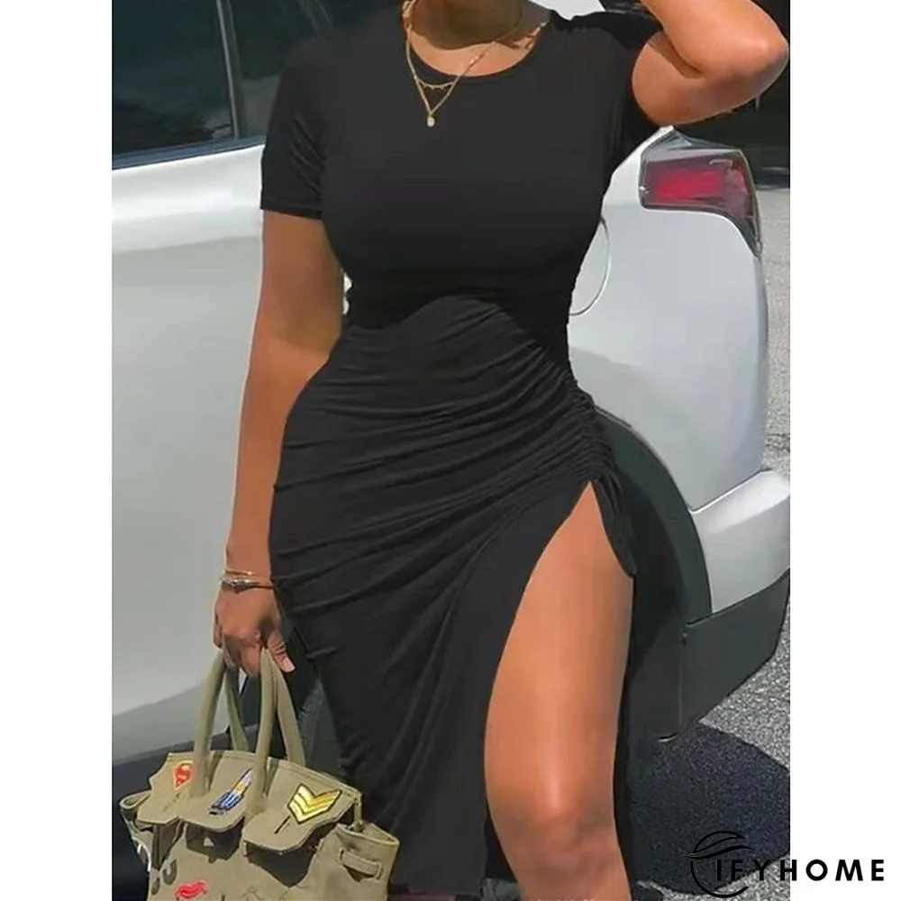 Women's T Shirt Dress Casual Dress T Shirt Dress Tee Dress Leopard Ombre Split Print Crew Neck Midi Dress Active Modern Daily Going out Short Sleeve Slim Light Yellow Black Yellow Summer Spring S M L | IFYHOME