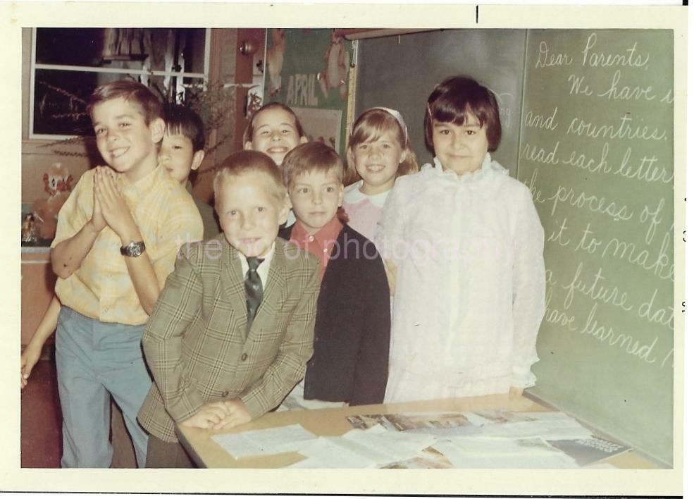 School Days FOUND 60's Photo Poster painting ColorOriginal Snapshot VINTAGE 14 2