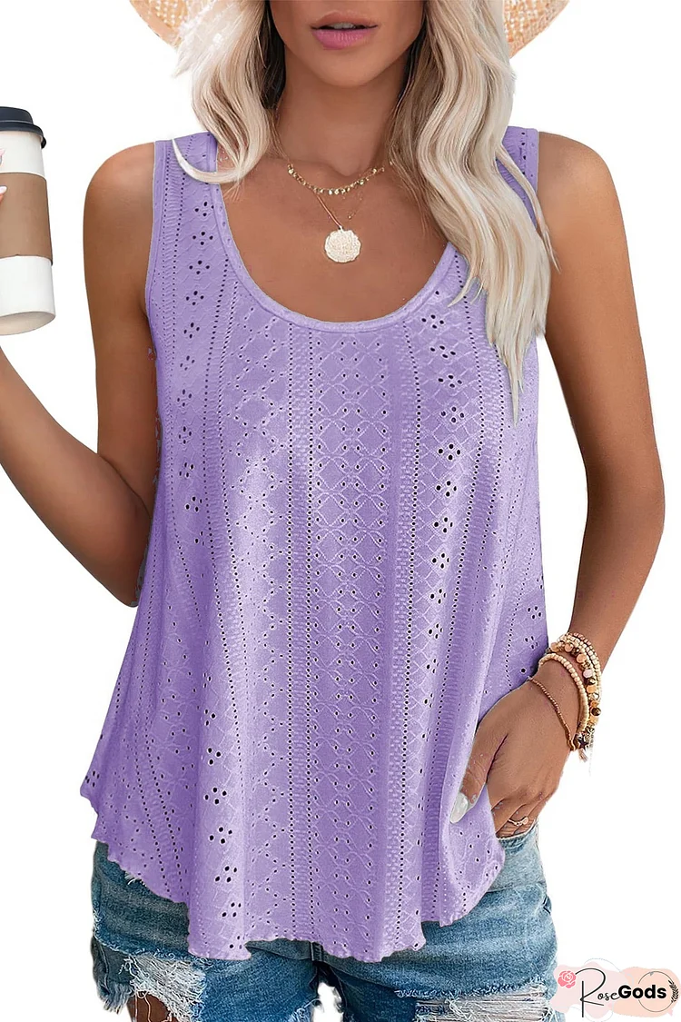 Lilac Lace Top Sleeveless Solid Color Summer T-shirt