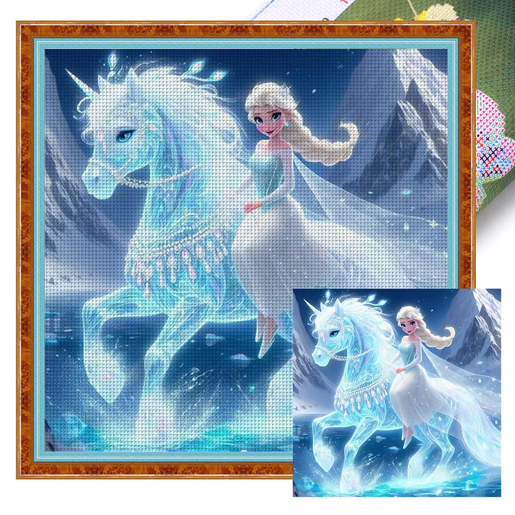 Disney Princess Elsa Riding A Horse (40*40cm) 11CT Stamped Cross Stitch gbfke