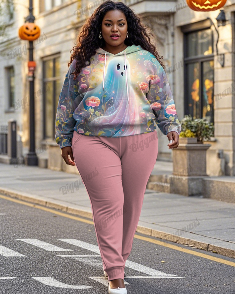 Flower Ghost Ladies Long Sleeve Hoodie Plus Size Suit