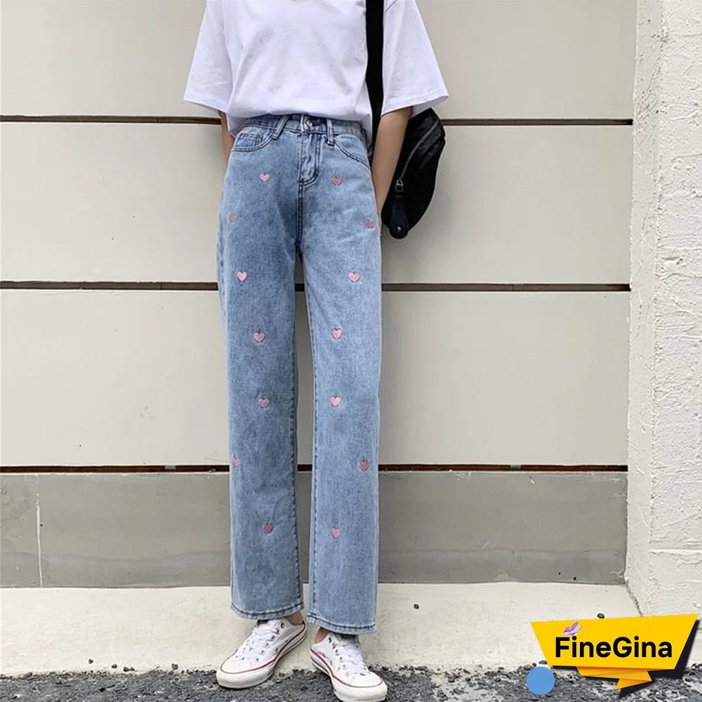 Woman Jeans High Waist Clothes Wide Leg Denim Clothing Blue Streetwear Vintage Quality Fashion Harajuku Straight Pants