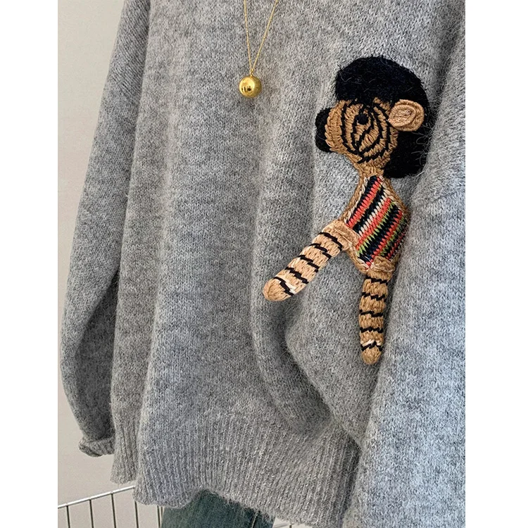 Athvotar Athvotar Design Embroidered Jacket Sweater Women's New Autumn And Winter Thick Small Lazy Wind Bottom Knitting Shirt