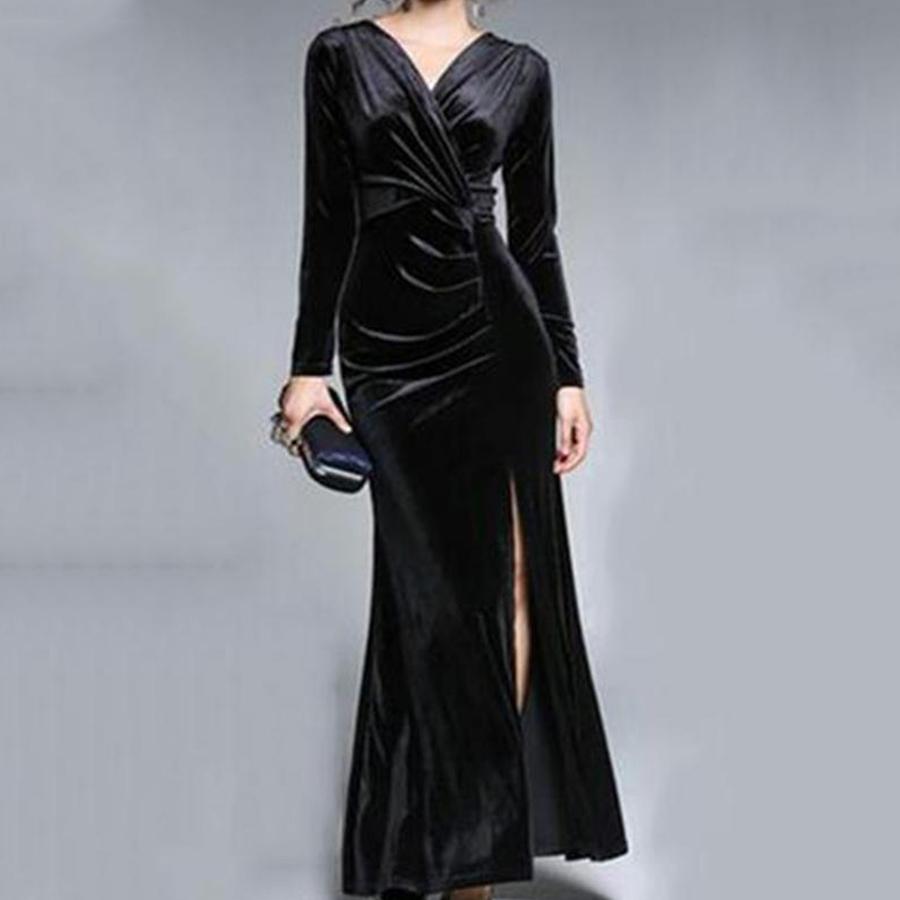 Elegant Split Velvet Evening Dress