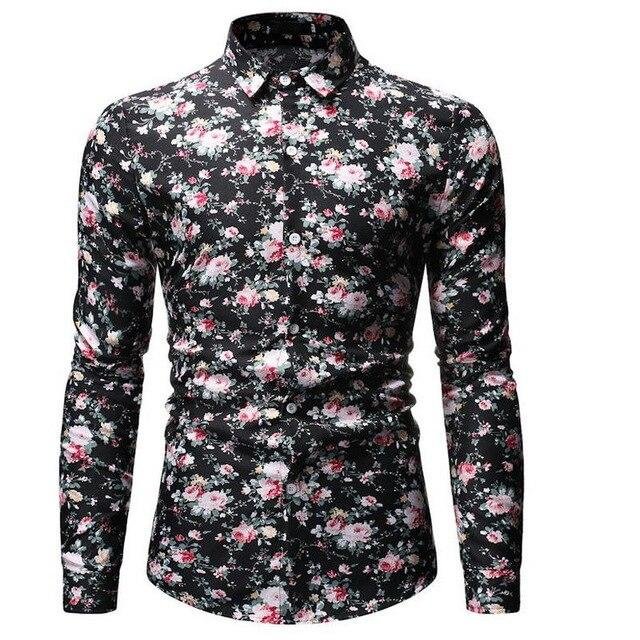 Aliexpress Wish Hong New Style Foreign Trade Men's Wear Fashion Printed Fold-Down Collar Plus-Sized Men's Long-Sleeve Shirt