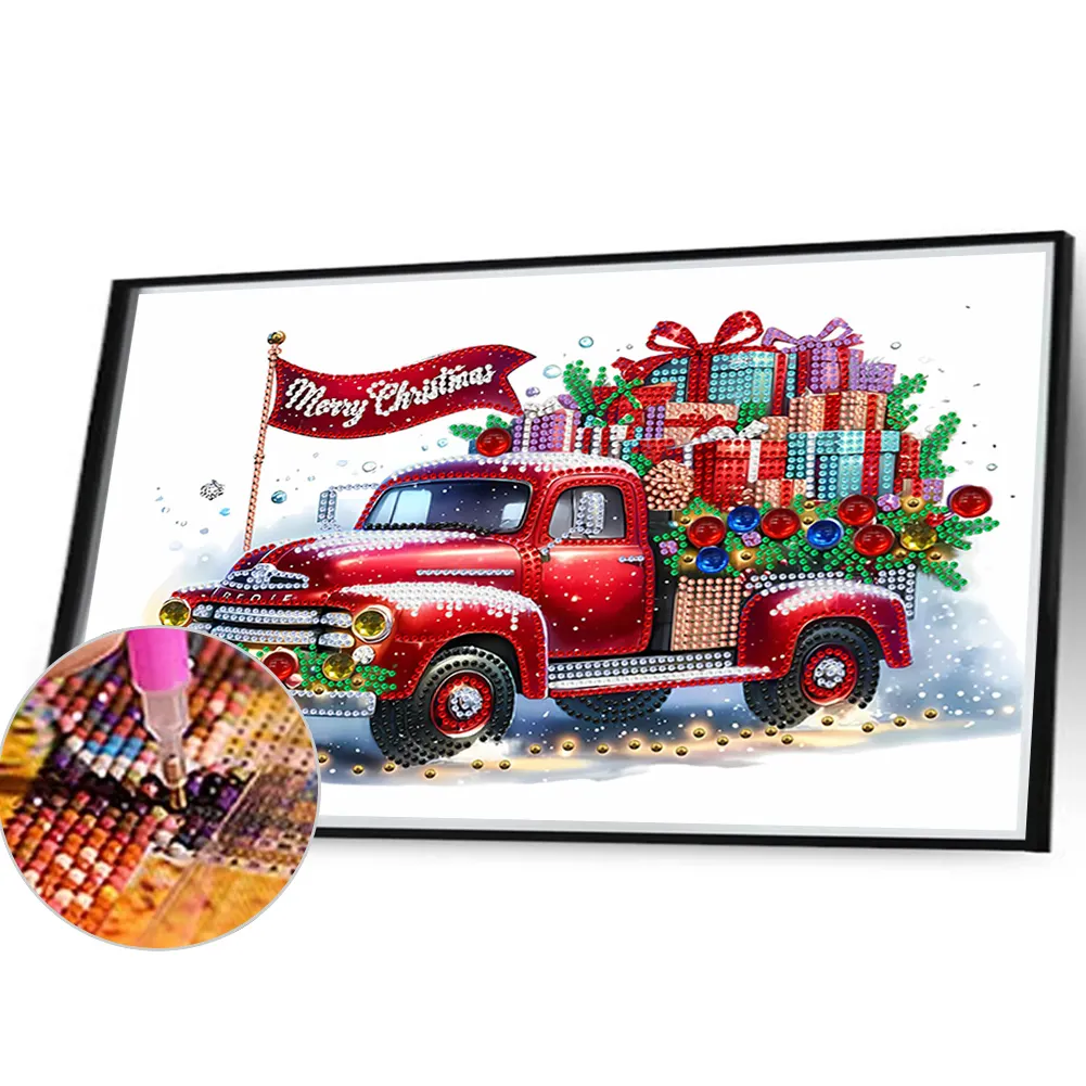 Diamond Painting - Partial Special Shaped Drill - Christmas Classic Car(Canvas|40*30cm)