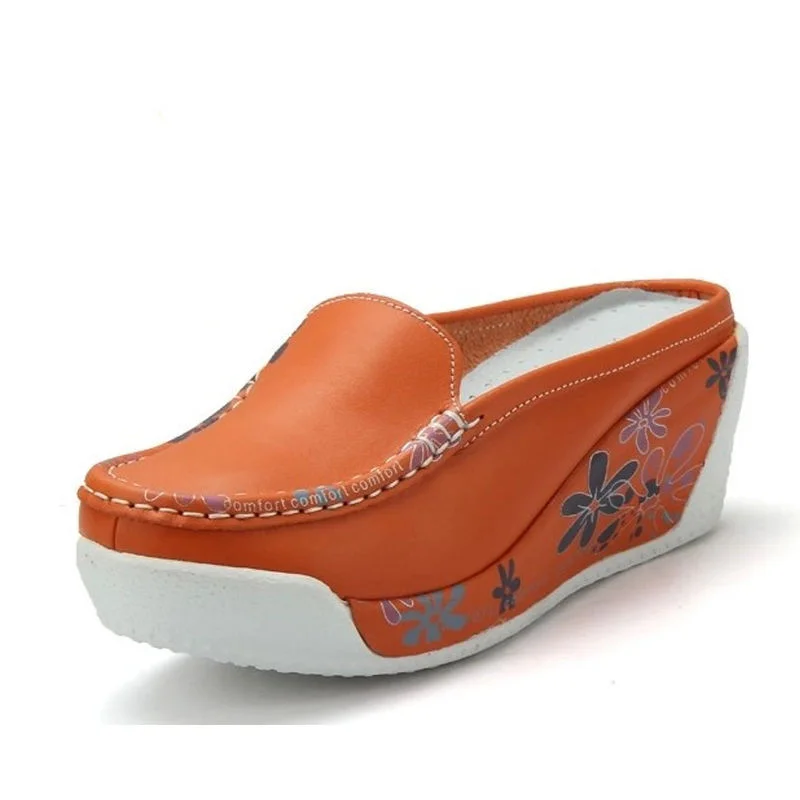 Churchf Churchf Half Slippers Female Thick Sole Fashion Wear Cake Shoes Summer Leather Cool Drag Women's Shoes Slope Heel Pedal Lazy Shoes