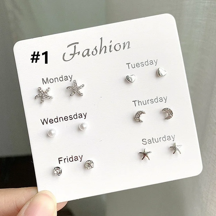 6 Pairs Week Days Choices Stud Earrings - Gotamochi Kawaii Shop, Kawaii Clothes