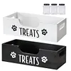 Wooden Pet Snack Storage Box with 3 Plastic Treat Jar Dog Food Storage Holder