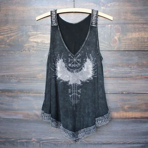 Wearshes Retro Distressed Eagle Viking Pattern Printed Tank Top