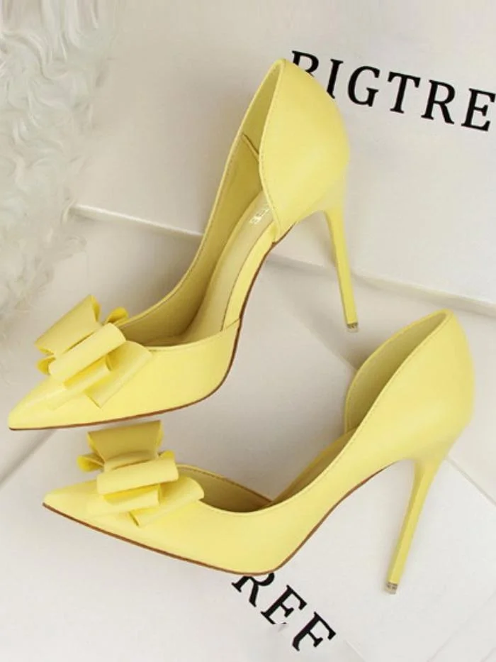 Fashionable bow-knot high-heeled stiletto shoes with shallow mouth and side cutout shoes