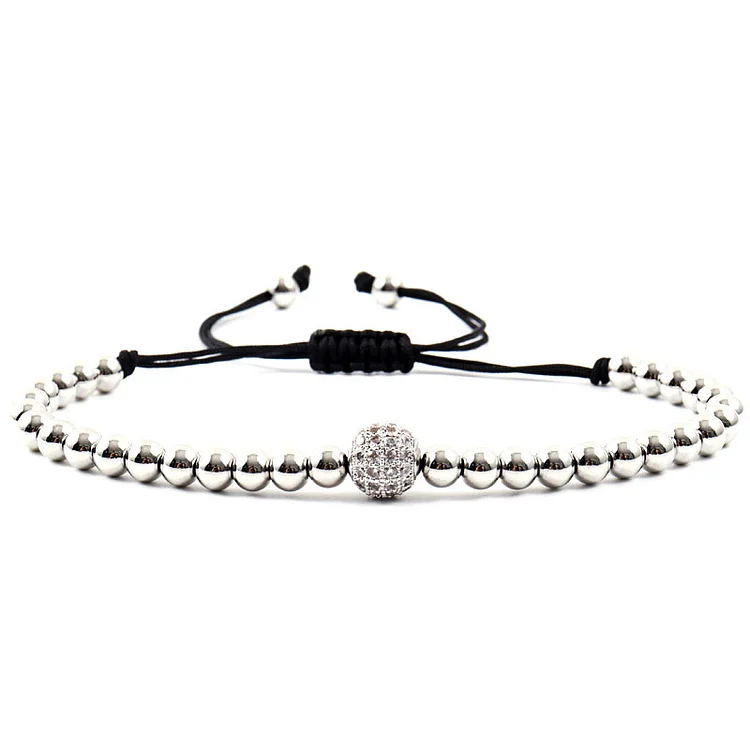 8MM Adjustable Cubic Zirconia Bead Bracelet For Men Jewelry