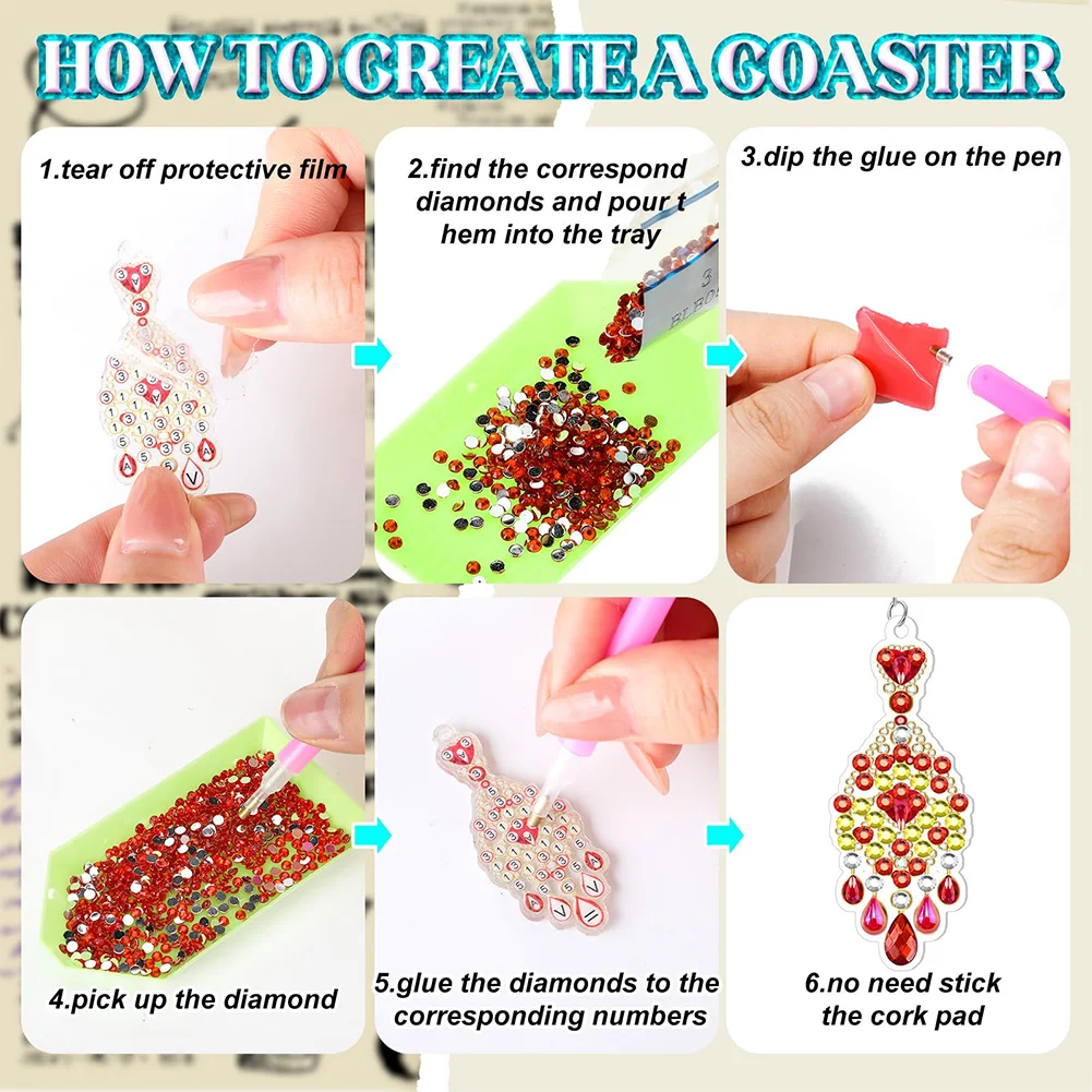 DIY 10 Pairs Cartoon Heart Double Sided Dangle Drop Diamond Art Earring Kit for Women