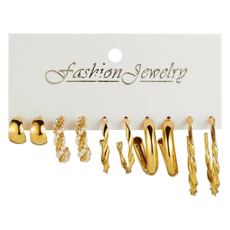 Retro Round Alloy Plating Artificial Pearls Women’s Earrings Ear Studs 6-piece Set