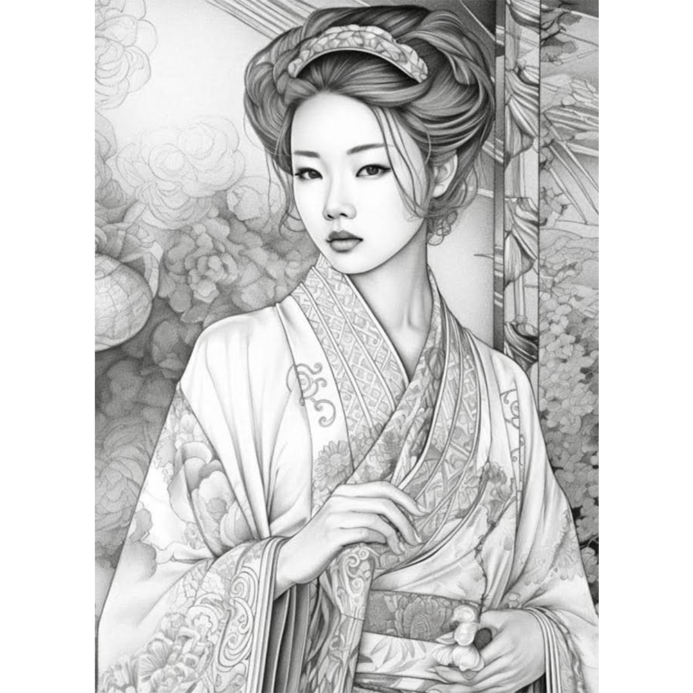 Beautiful Ancient Style Girl Full 16CT Pre-stamped washable Canvas(30*40cm) Cross Stitch