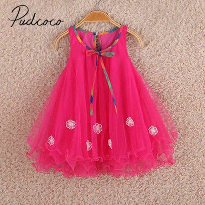 2019 Children Summer Clothing Kids Girls Toddler Princess Sleeveless Floral Bow Dress Clothes Chiffon Lace Dress Party Gown 2-7T