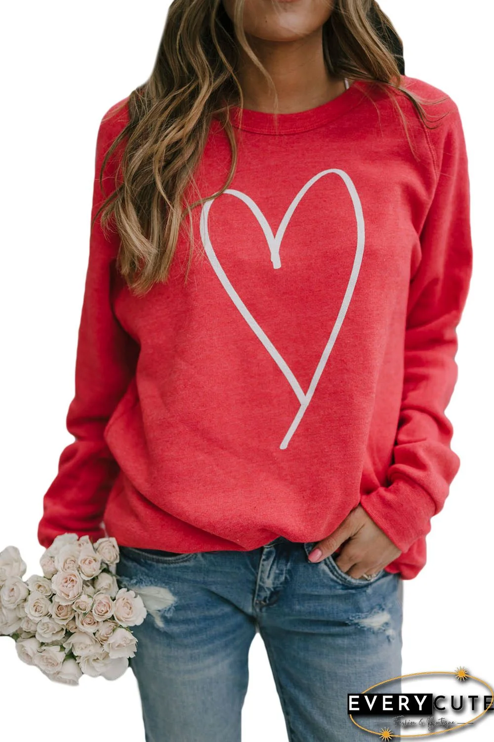 Red Valentine's Heart Print Sweatshirt
