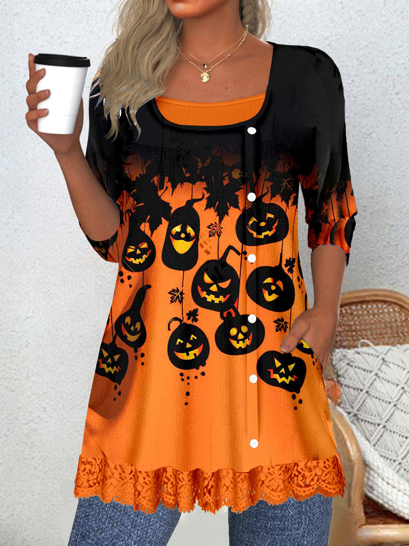 Women Long Sleeve V-neck Graphic Floral Printed Top