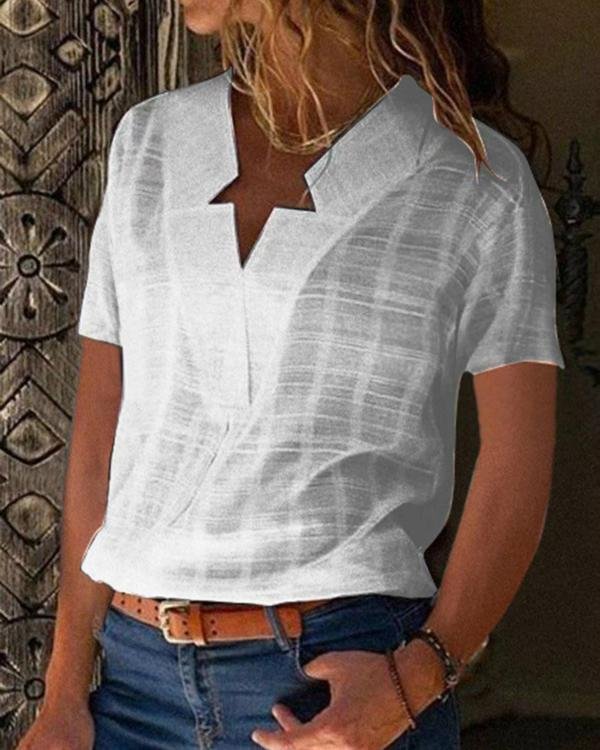 Casual V neck Solid Short Sleeve T-shirts