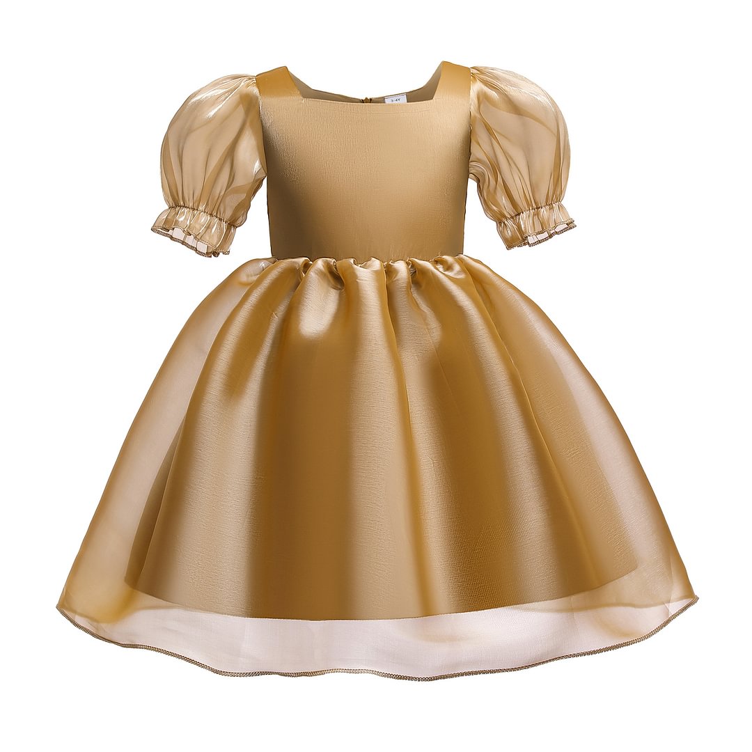 Buzzdaisy Solid Color Princess Dress For Girl Boat Neck Vintage Skirt Swing Dress Puff Sleeves Princess Cotton School