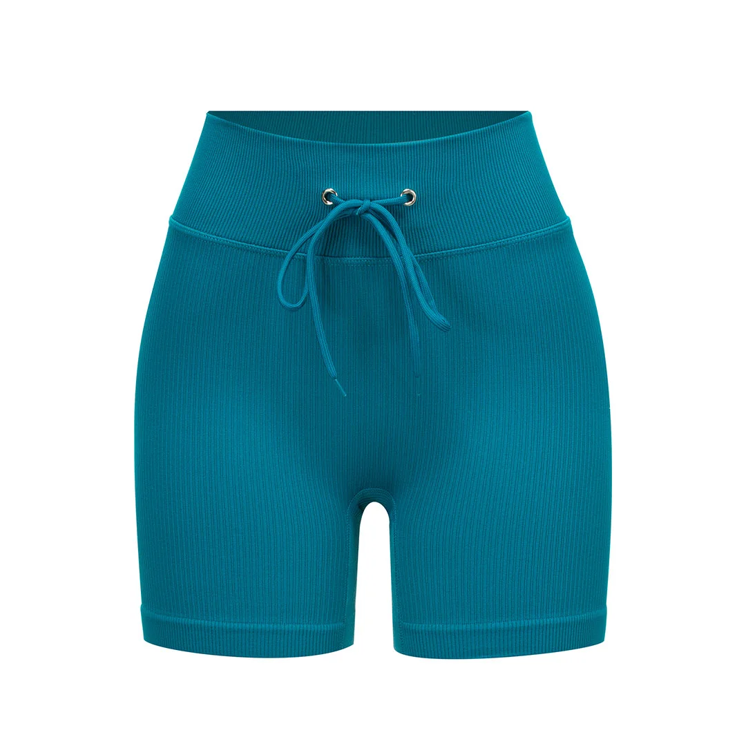 Solid color drawstring seamless knit sports shorts