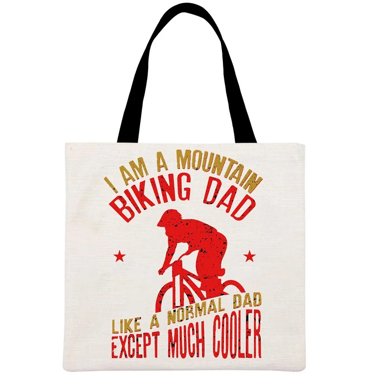 I Am A Mountain Biking Dad Printed Linen Bag-Annaletters