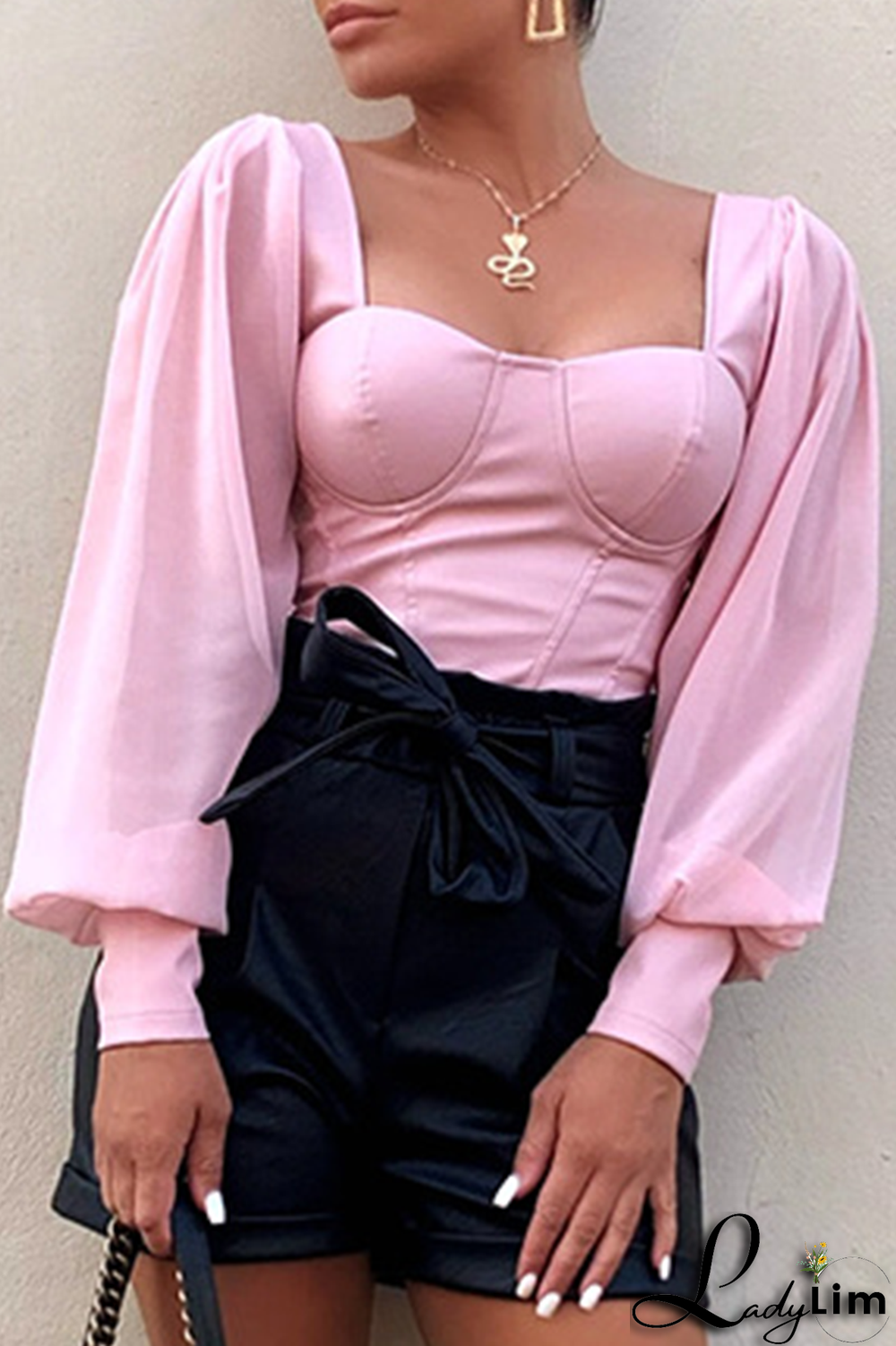 Black Sexy Solid Split Joint Square Collar Tops