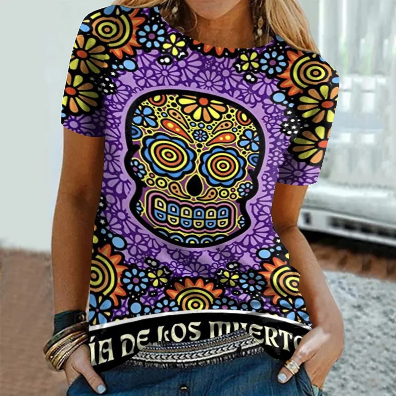 Vintage Skull Print Short Sleeve T-Shirt