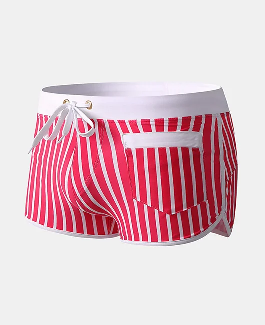 Vacation Casual Striped Print Compression Liner Quick-Dry Swim Trunks 