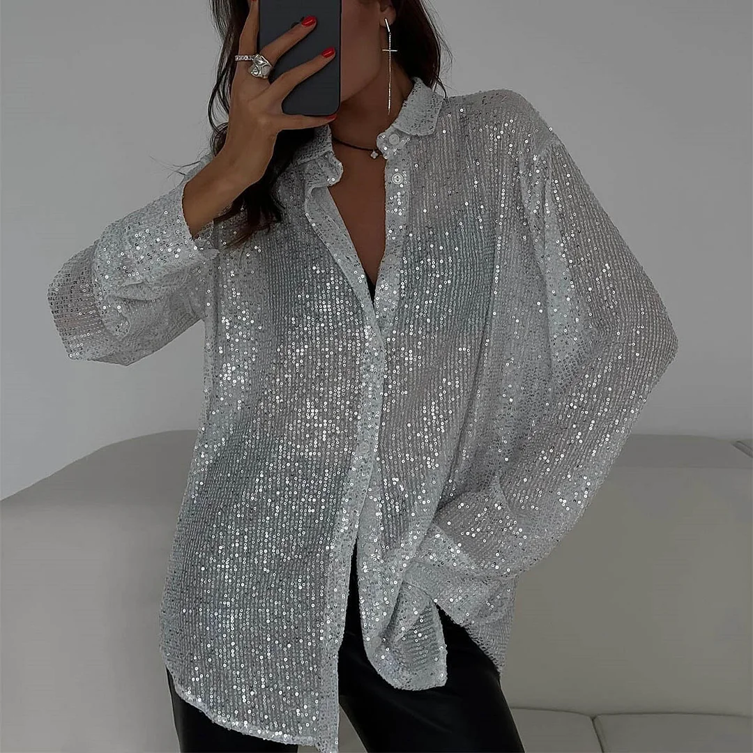 Uveng Uveng 2025 New Pearl Blouse Collared Long-Sleeved Sleeve-Jersey Basic Women's Shirt Coat
