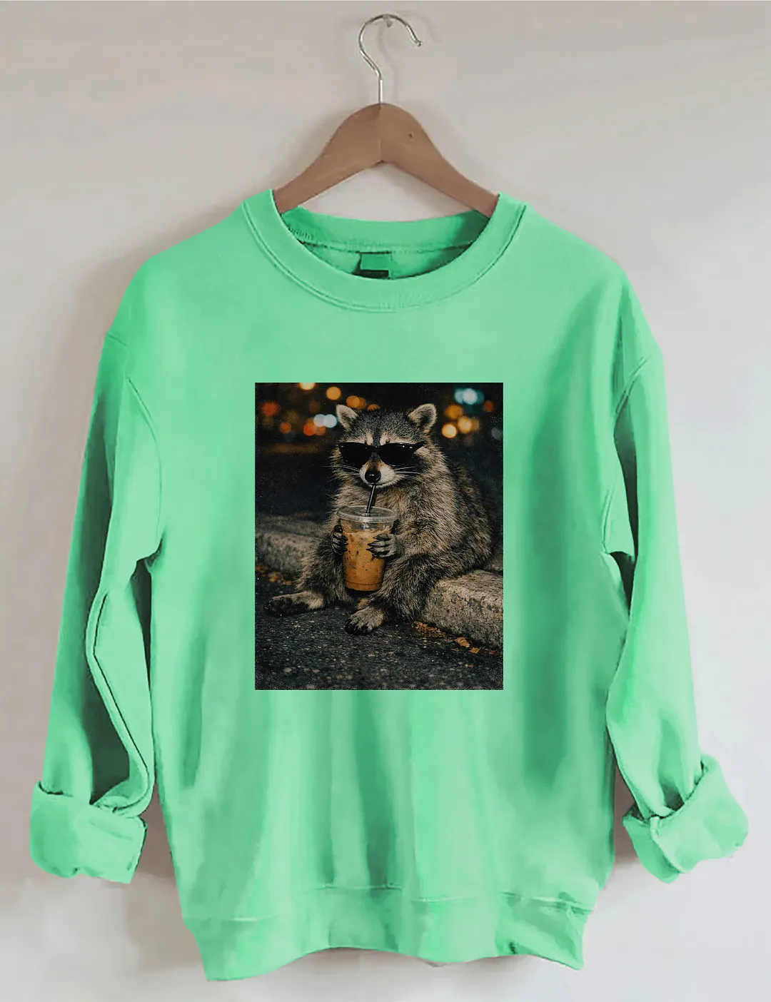 Funny Raccoon Drinking Iced Coffee Sweatshirt