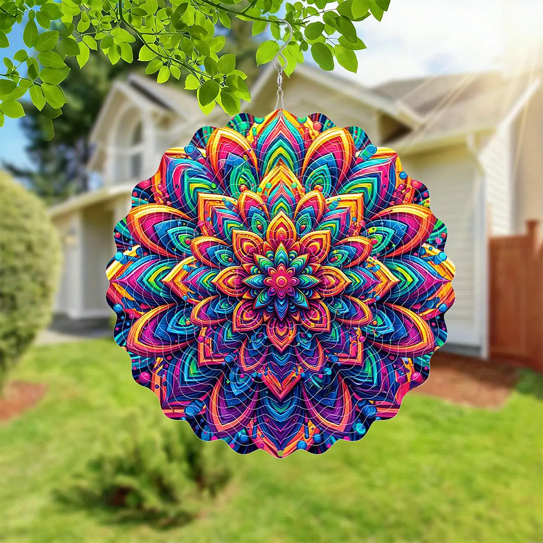 Mandalas Hanging Wind Spinner 360 Degree Rotating 3D Garden Wind Spinners 10-Inch Hanging Wind Catcher Art Gift for Home Garden Halloween Christmas (09)