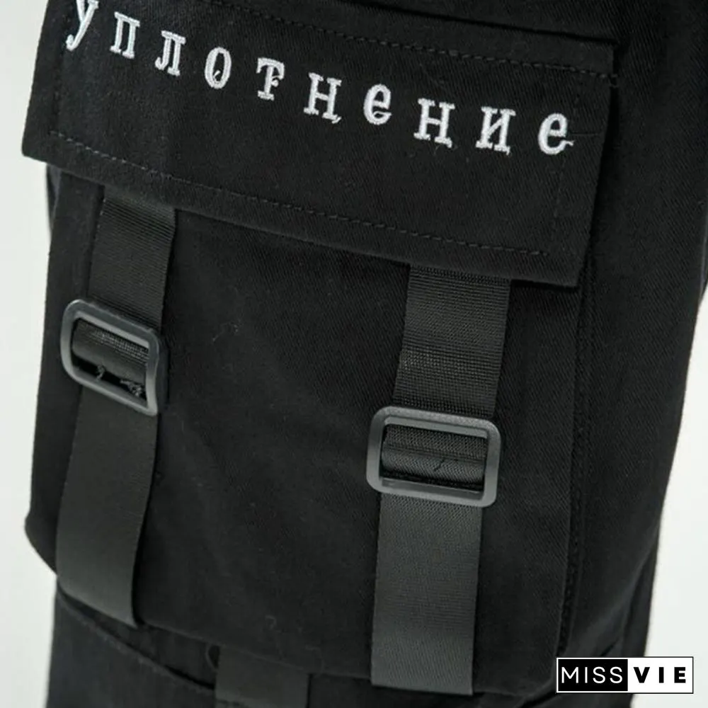 Men's Tech Style Decorative Webbing Multi-Pocket Trousers