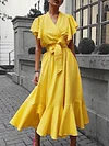 Flared Sleeves Solid Color Bohemia Midi Dress
