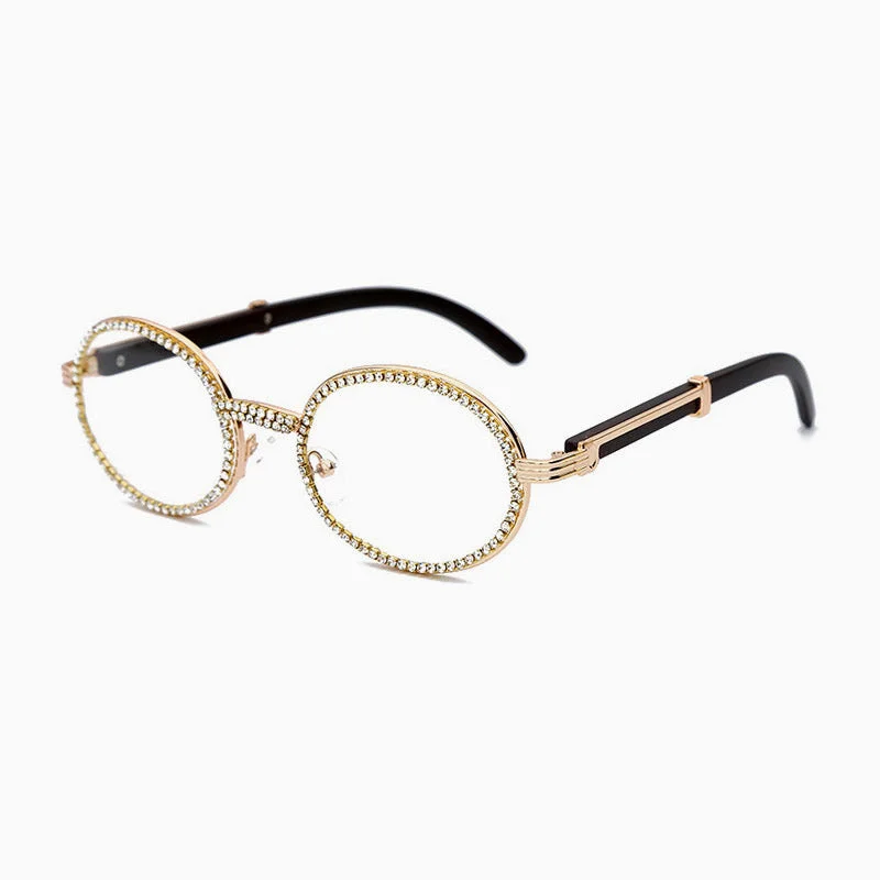 Vintage Rhinestone Trimmed Frame Oval Shape Sunglasses - Clear
