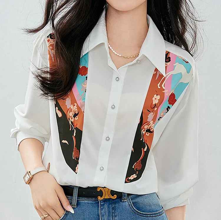 White Casual Abstract Printed Shift Shirts & Tops QueenFunky