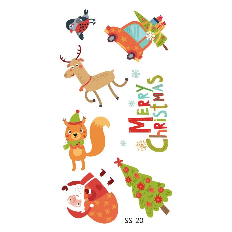 Christmas Tattoo Stickers Santa Claus Temporary Fake Tattoos Paste on Face Arm Leg for Children Body Art Sticker
