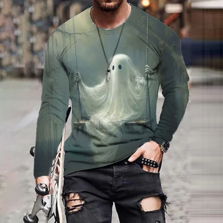Broswear Halloween Ghost Mens Print Long Sleeve T Shirt