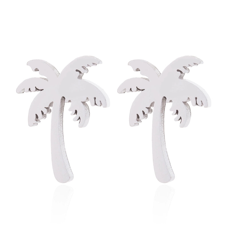Minimalist Triangle Moon Coconut Tree Stainless Steel Asymmetrical Plating Ear Studs 1 Pair