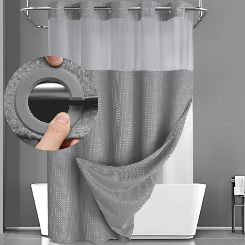 No Hook Shower Curtain with Snap in Liner