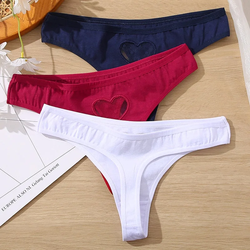 3PCS/Set Cotton G-String Seamless Thong Women Transparent Heart Low Waist Panties Ladies Underwear Panty Comfortable Lingerie