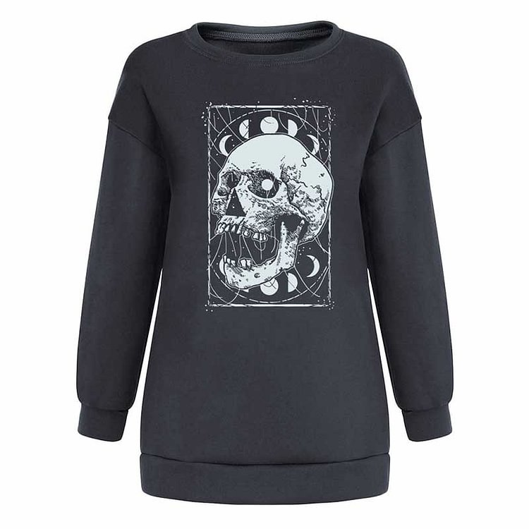  Moon Skull Print Oversize Sweatshirt  - Modakawa 