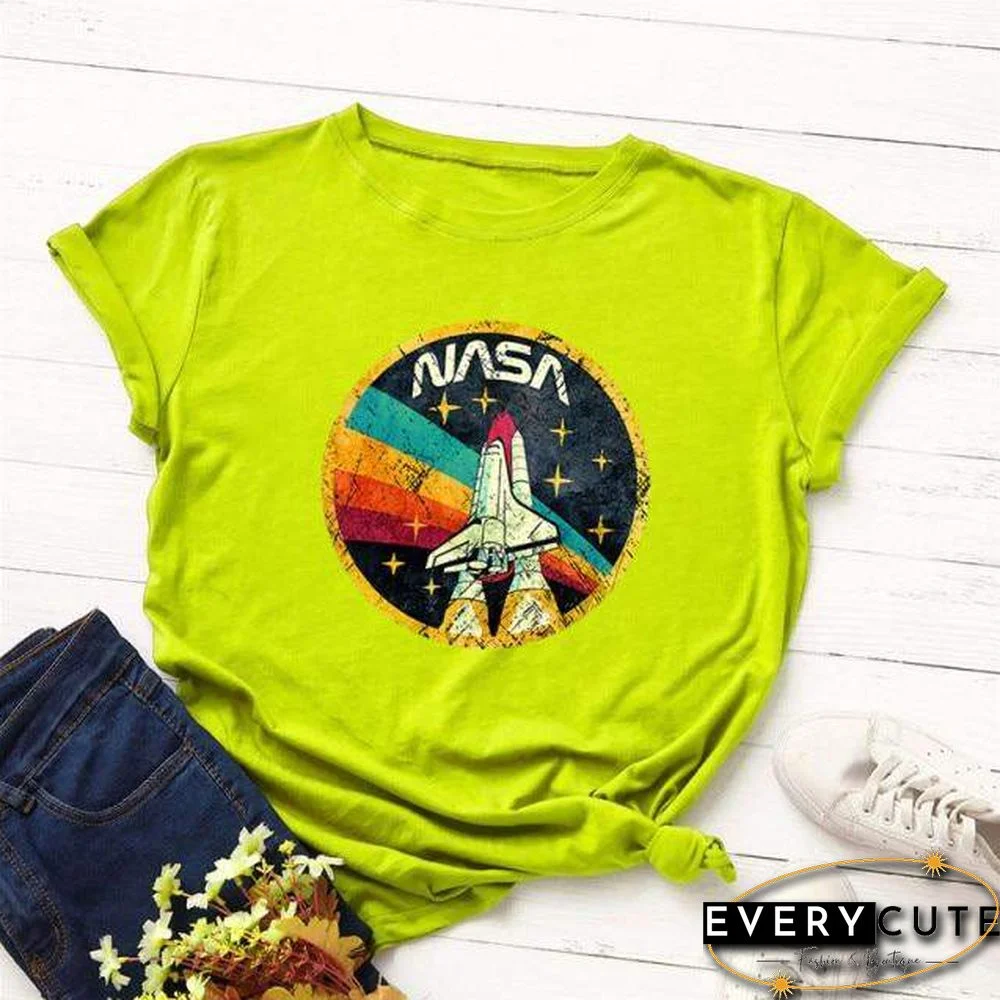 Summer Plus Size Shirt S-5XL New ROCKET Print TShirt Women 100%Cotton O Neck Short Sleeve Tees Casual Tops Woman TShirts