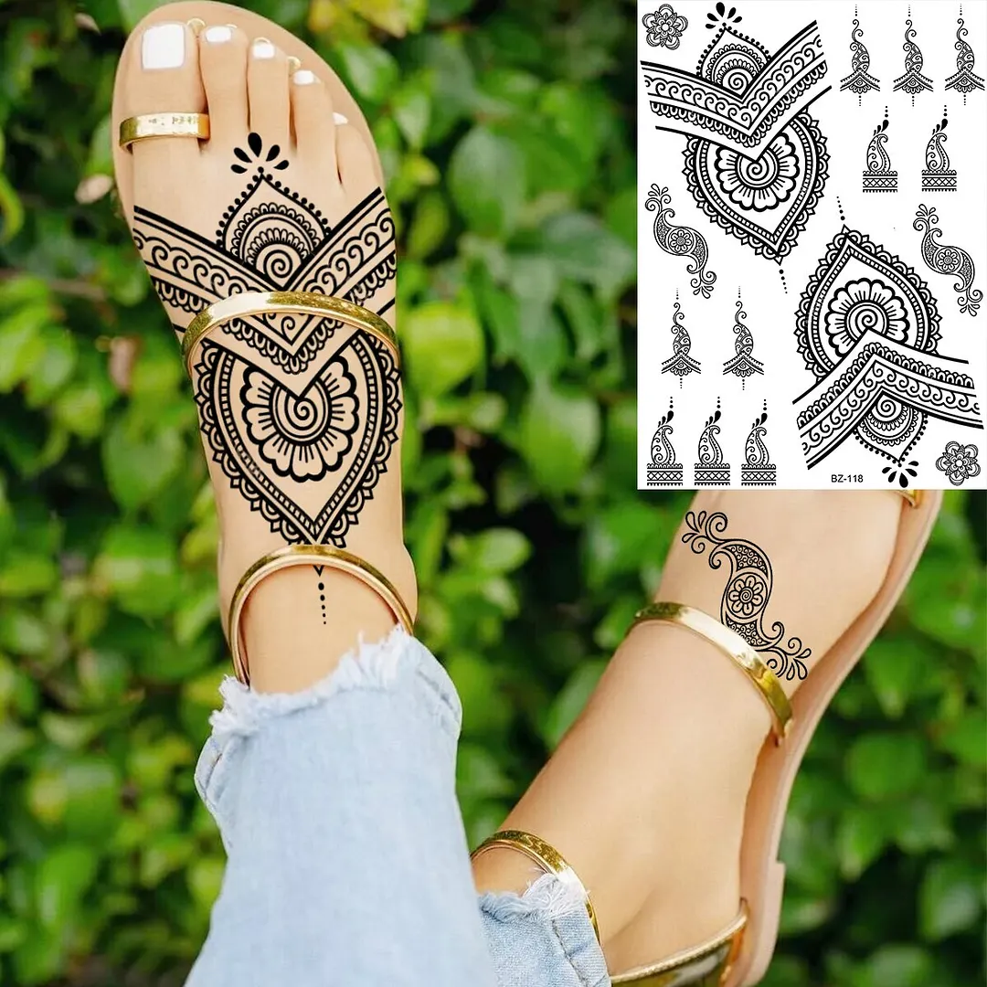 Sdrawing Lace Fingers Henna Mandala Temporary Tattoos For Women Adult Butterfly Pendant Fake Tattoo Sticker Body Art Tatoo